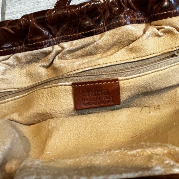 Vtg Furla Floral Tapestry and Leather Shoulder Bag - Picture 13 of 13